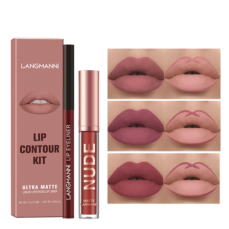 Langmanni Conjunto 2 Peças Gloss e Lápis Labial Efeito Matte